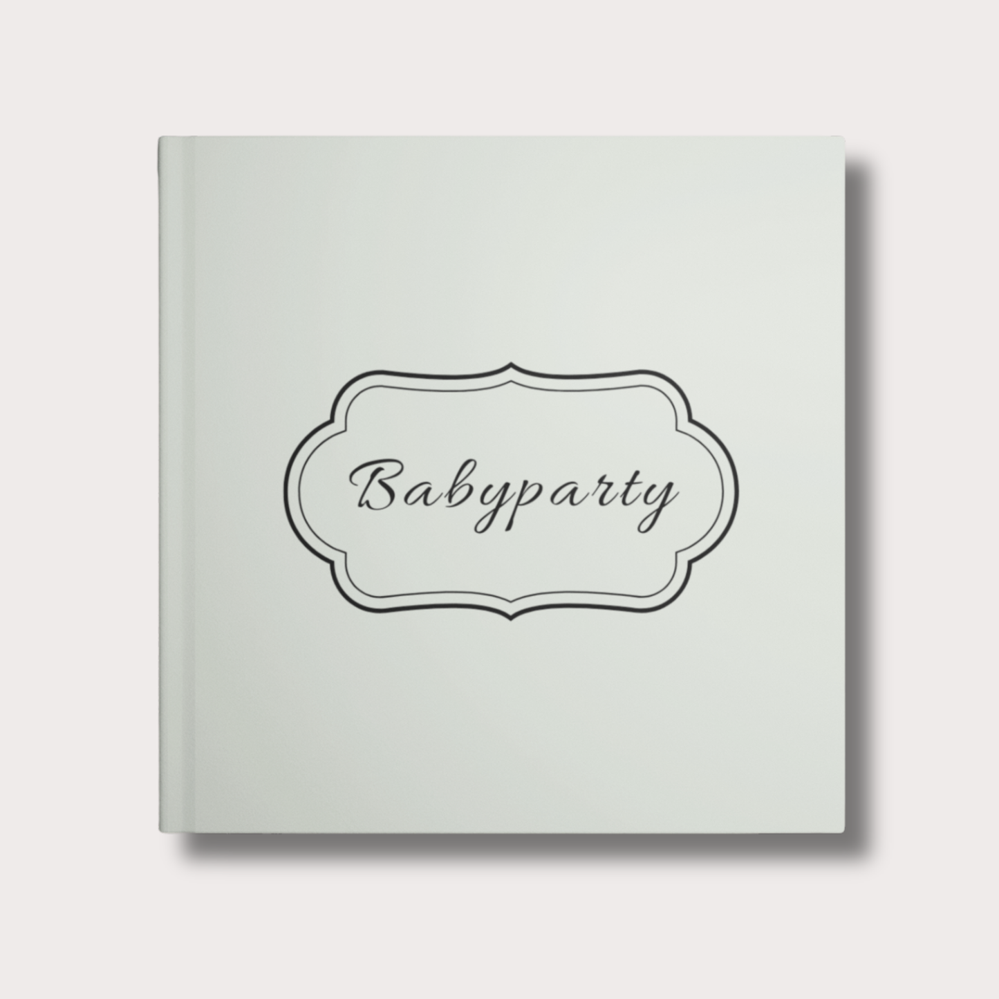 Salbeifarbendes Babyparty Gästebuch mit Aufschrift „Babyparty“ – minimalistisches Hardcover in warmen Tönen, ideal als Geschenk zur Babyshower. Personalisierbar mit Namen der werdenden Mutter.