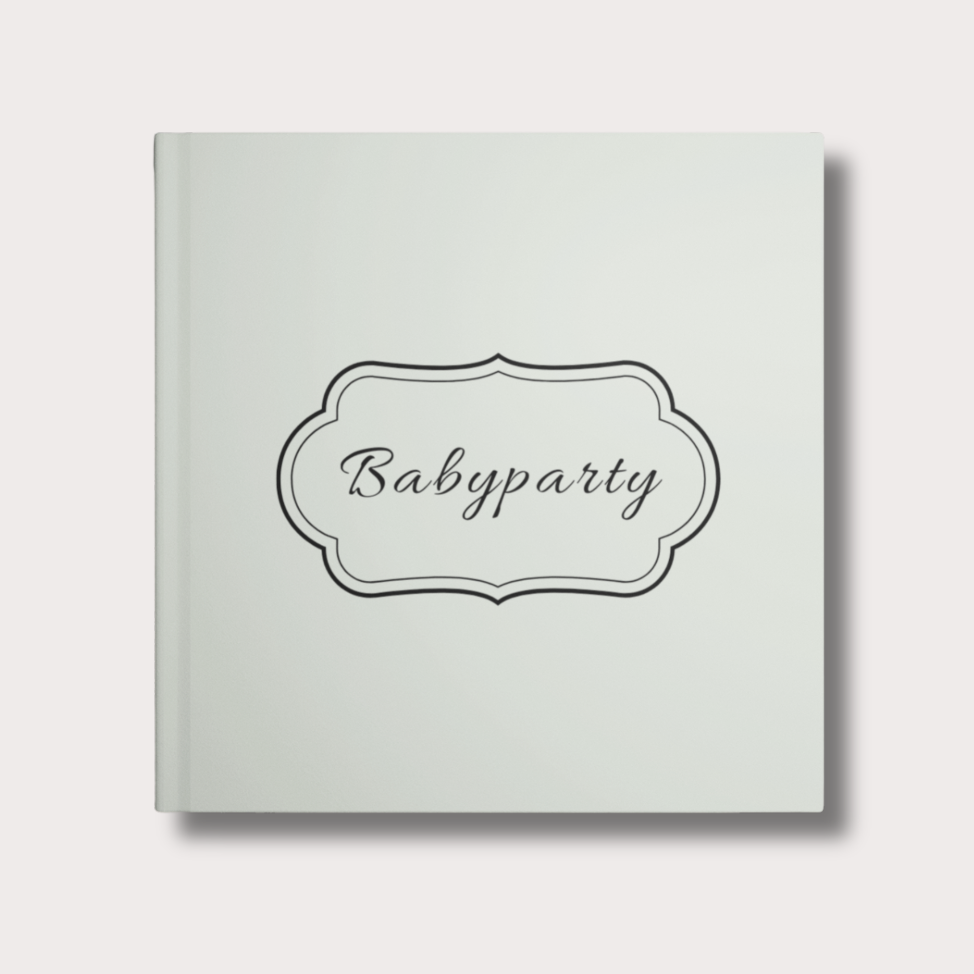 Salbeifarbendes Babyparty Gästebuch mit Aufschrift „Babyparty“ – minimalistisches Hardcover in warmen Tönen, ideal als Geschenk zur Babyshower. Personalisierbar mit Namen der werdenden Mutter.