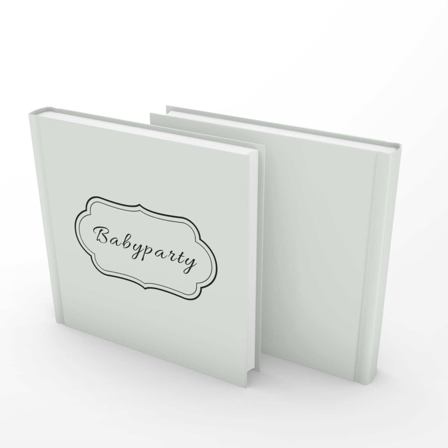 Salbeifarbendes Babyparty Gästebuch mit Aufschrift „Babyparty“ – minimalistisches Hardcover in warmen Tönen, ideal als Geschenk zur Babyshower. Personalisierbar mit Namen der werdenden Mutter.