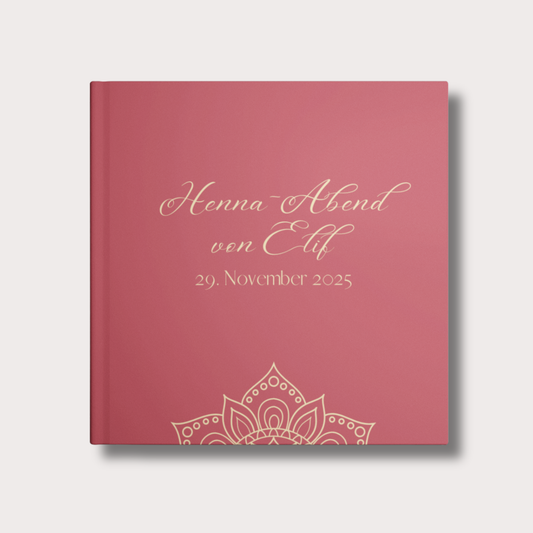 Hennaabend Gästebuch in Rot und Gold mit orientalischem Design – Hardcover 21x21 cm