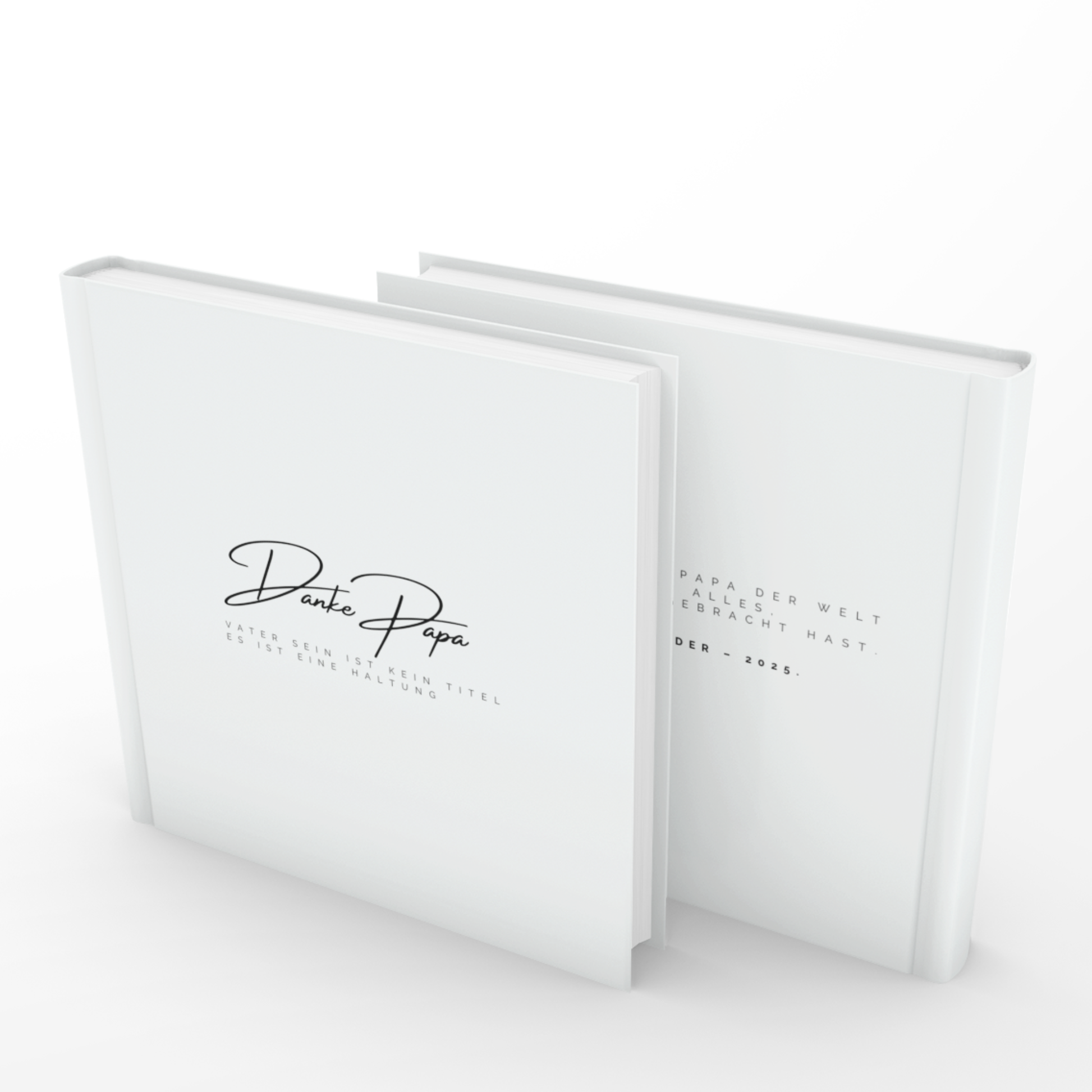 Minimalistisches Buchcover mit der Aufschrift Danke Papa – Vater sein ist kein Titel, es ist eine Haltung.