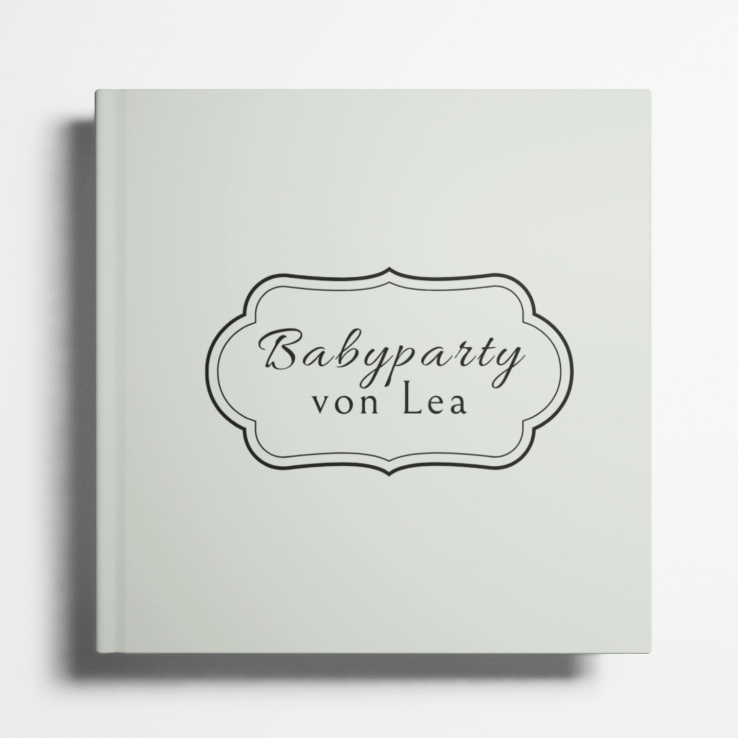 Salbeifarbendes Babyparty Gästebuch mit Aufschrift „Babyparty“ – minimalistisches Hardcover in warmen Tönen, ideal als Geschenk zur Babyshower. Personalisierbar mit Namen der werdenden Mutter.