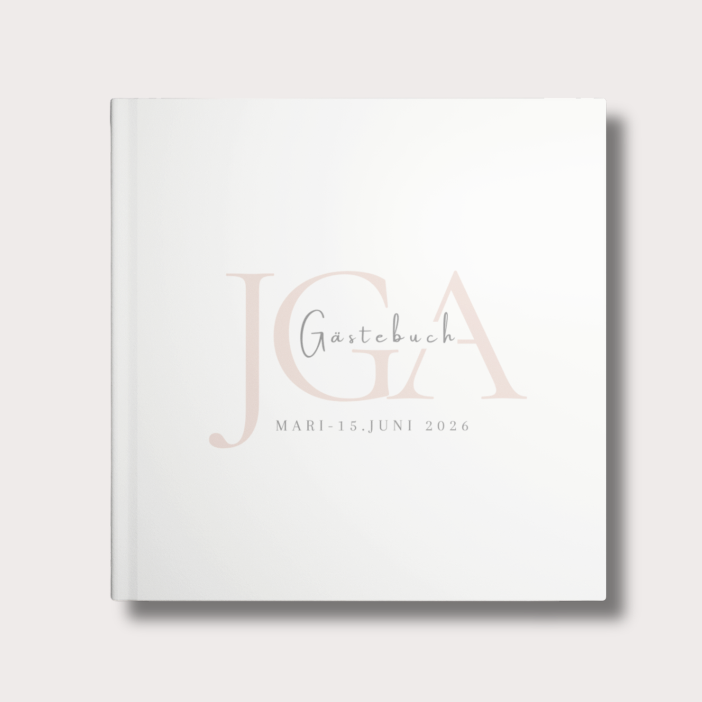 Personalisiertes JGA Gästebuch Hardcover 21x21 cm in Cremeweiß mit Name und Datum, minimalistisches Design für den Junggesellinnenabschied