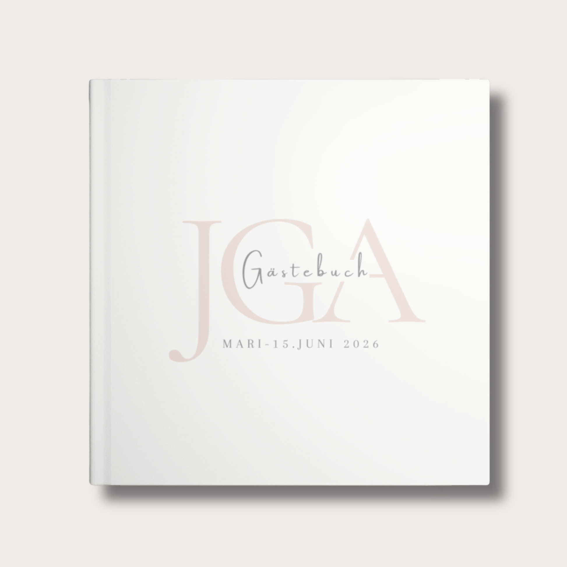 Personalisiertes JGA Gästebuch Hardcover 21x21 cm in Cremeweiß mit Name und Datum, minimalistisches Design für den Junggesellinnenabschied