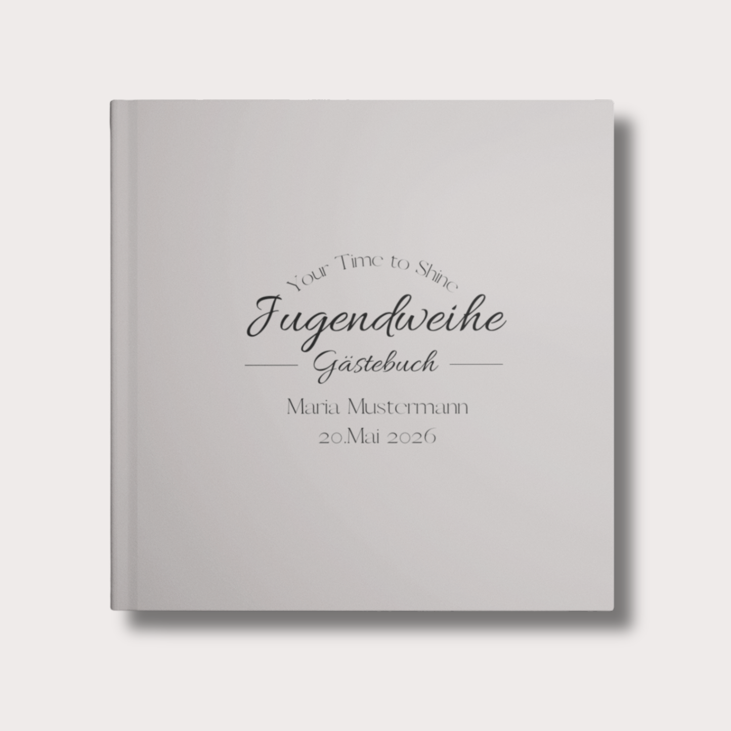 Dunkelgraues Hardcover Jugendweihe Gästebuch mit weißem Schriftzug "Jugendweihe Gästebuch" und Personalisierung.