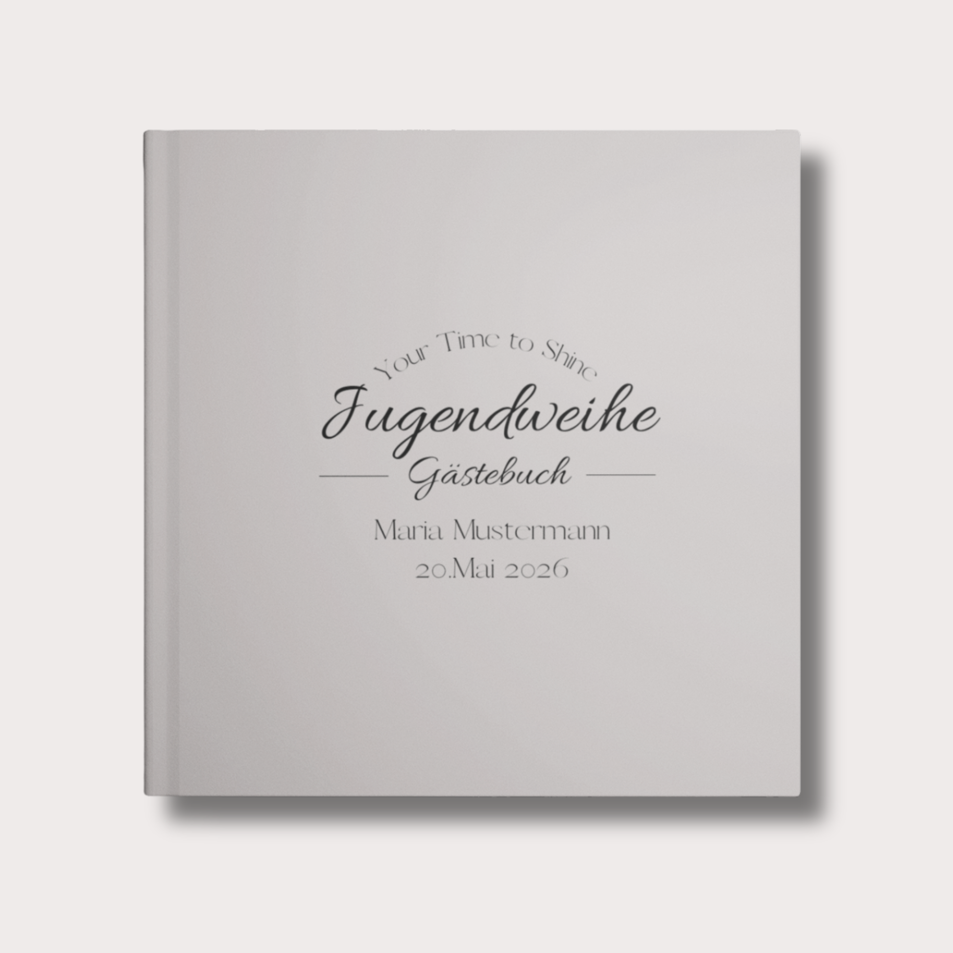 Dunkelgraues Hardcover Jugendweihe Gästebuch mit weißem Schriftzug "Jugendweihe Gästebuch" und Personalisierung.
