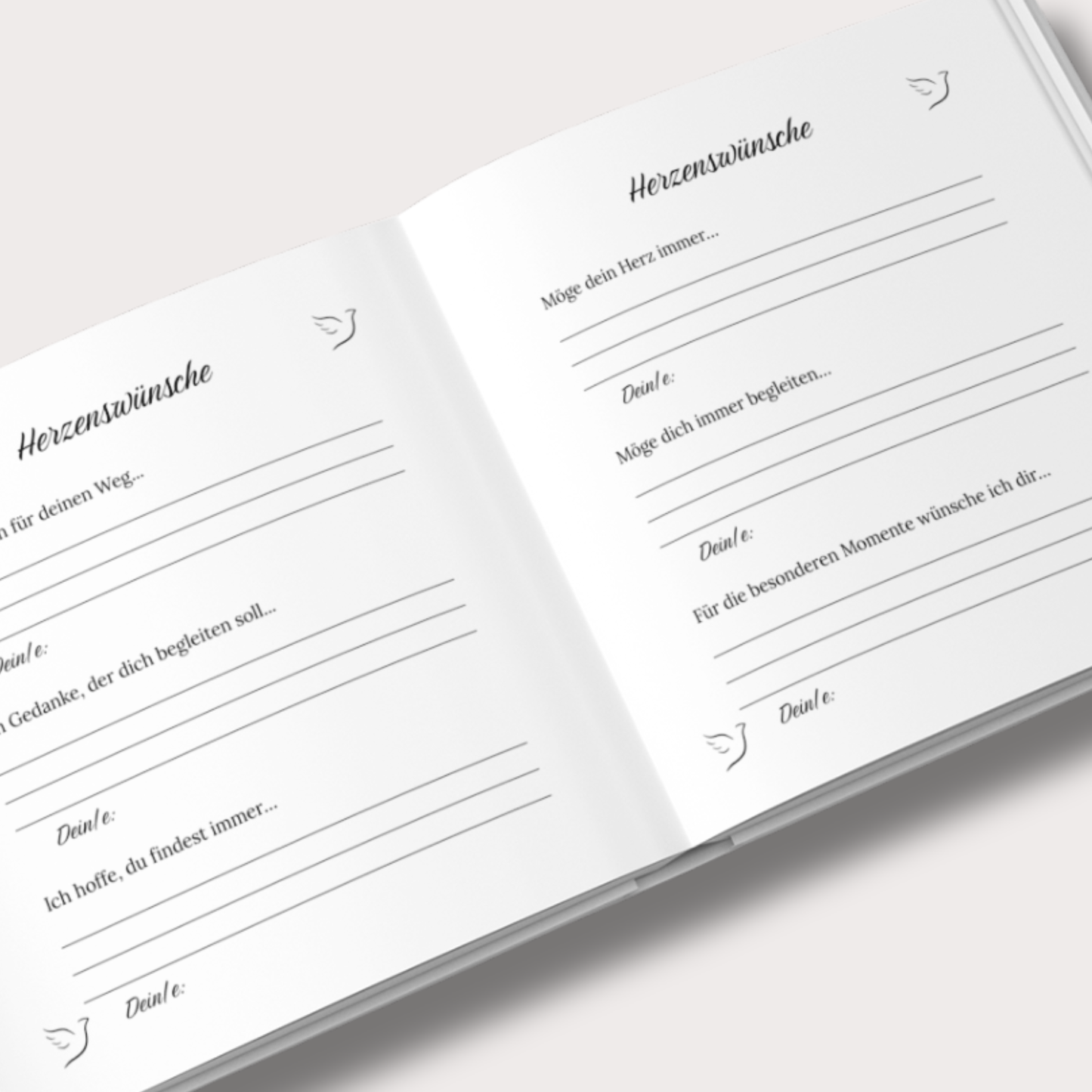 Innenseiten des Taufbuchs mit Platz für Segenswünsche/Herzenswünsche auf hochwertigem 170g Recyclingpapier.