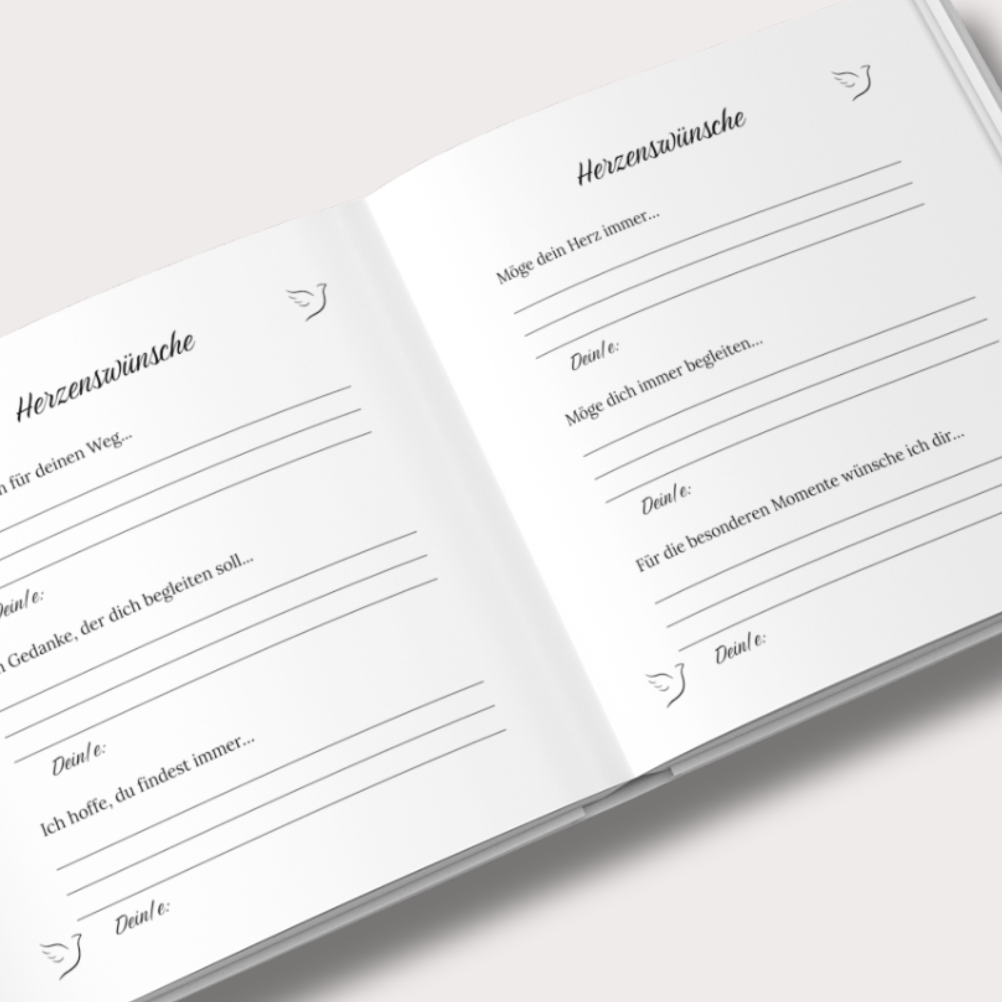 Innenseiten des Taufbuchs mit Platz für Segenswünsche/Herzenswünsche auf hochwertigem 170g Recyclingpapier.