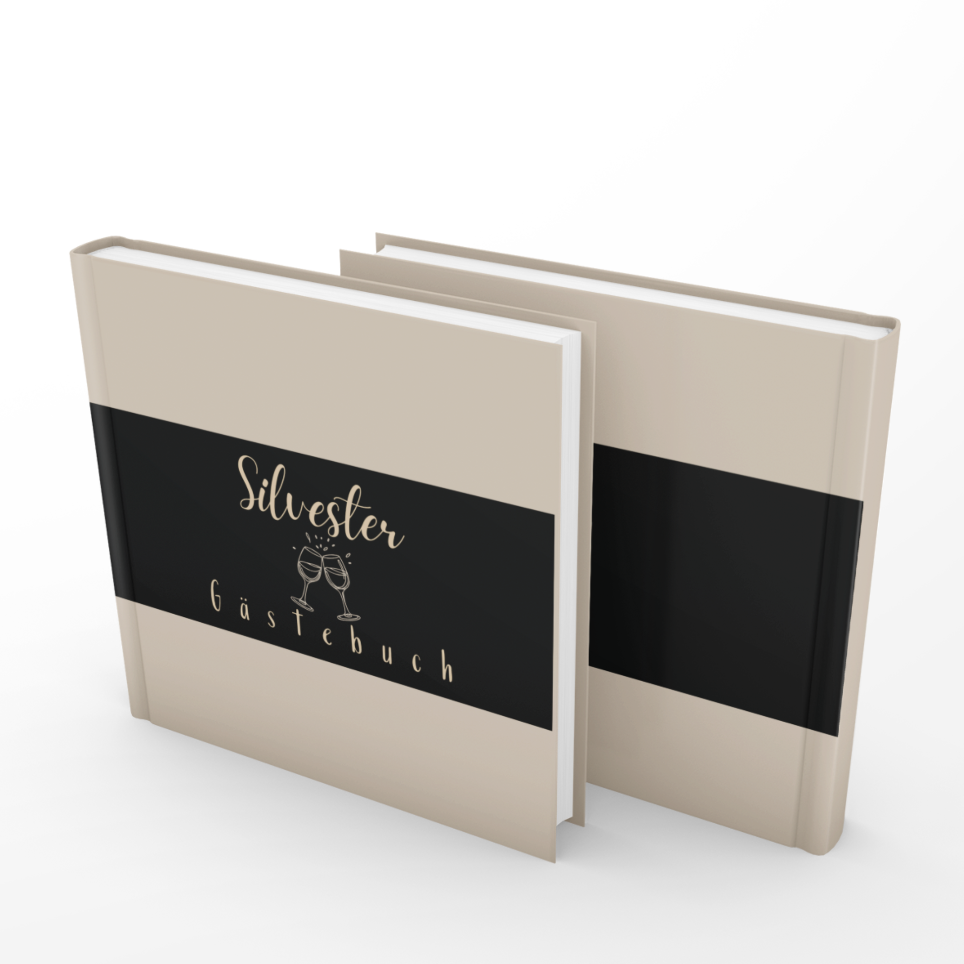 Gold-schwarzes Silvester Gästebuch mit der Aufschrift „Silvester“,  modernes festliches Design. Hardcover, 21x21 cm.