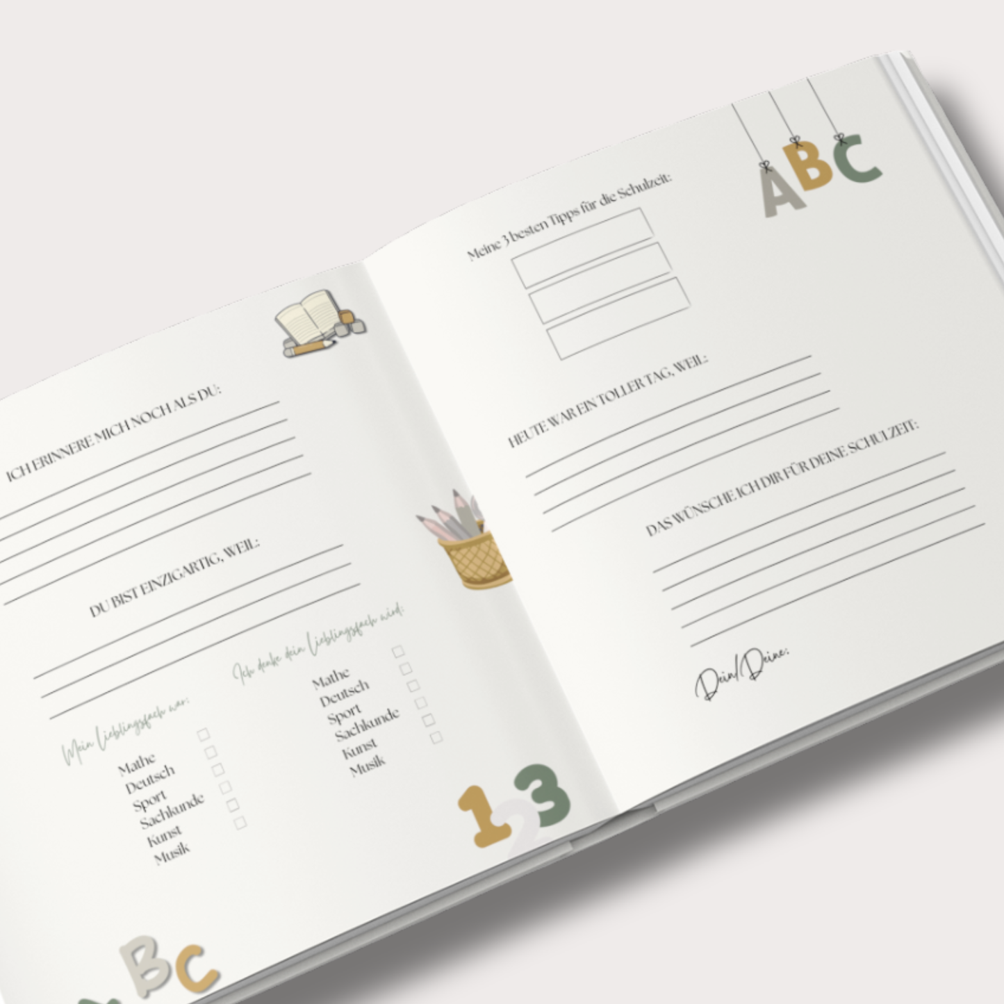 Einschulung Gästebuch innen Ausfüllseiten mit Fragen für Gäste Schulanfang