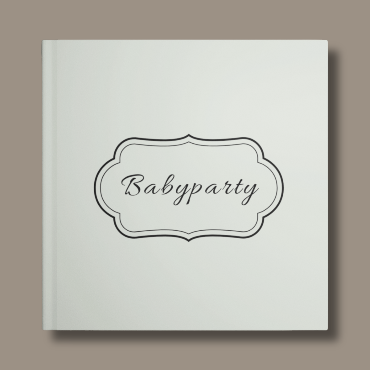Salbeigrünes Babyparty-Gästebuch mit schwarzem Rahmen und Schriftzug „Babyparty“