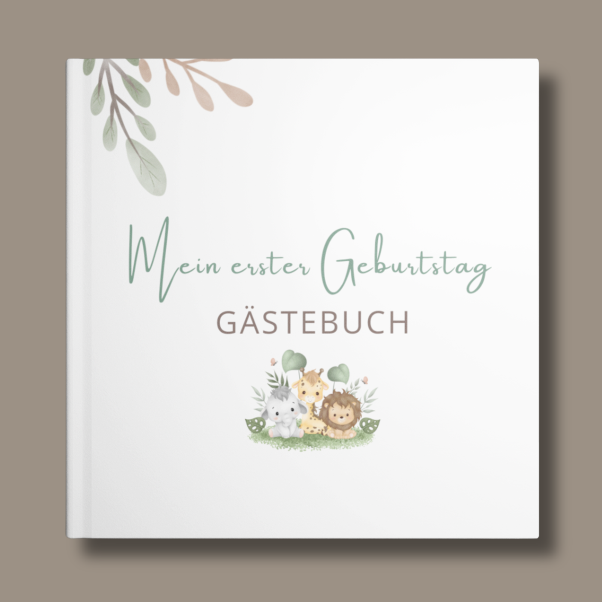 Blanko-Gästebuch „Mein erster Geburtstag“ mit liebevoll gestaltetem Safari-Tiermotiv