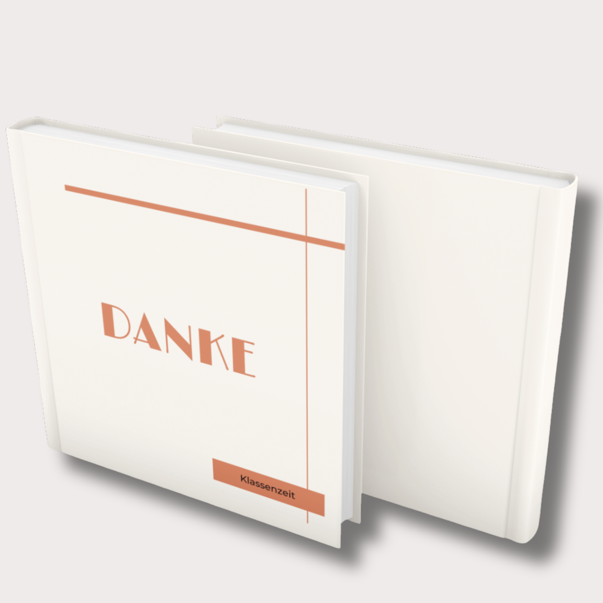 Vorder- und Rückseite eines modernen Lehrer-Gästebuchs im minimalistischen Apricot-Design als Hardcover Erinnerungsbuch zum Klassenabschied.