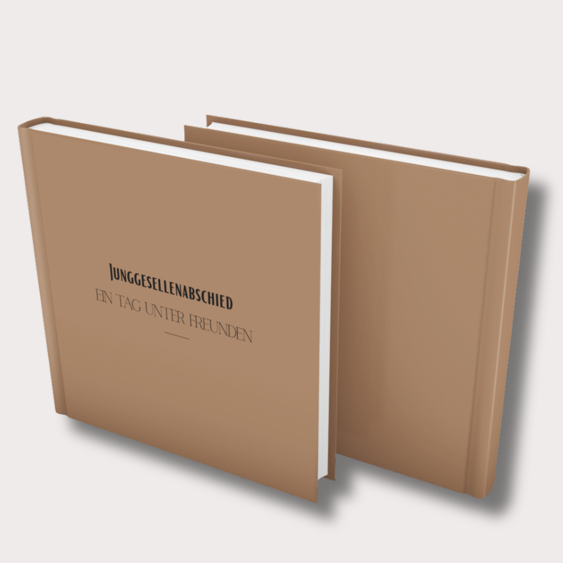 Junggesellenabschied Buch für Männer als Hardcover 21x21 cm, Vorder- und Rückseite im minimalistischen braunen Design mit klarer Typografie
