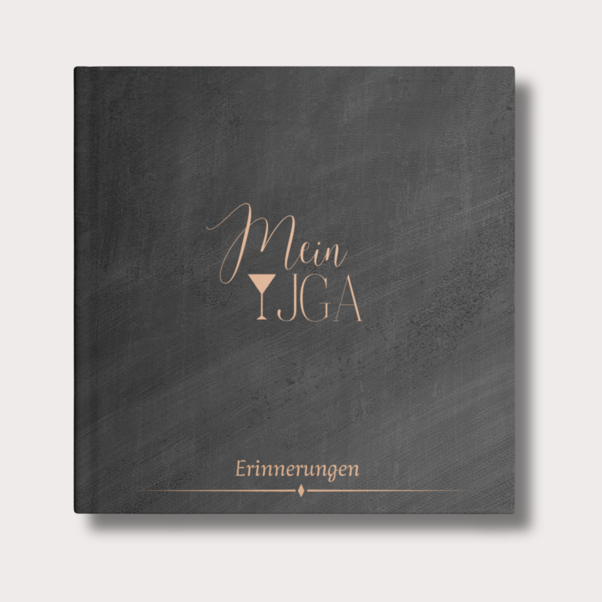 Schwarzes JGA Gästebuch mit goldener Schrift „Mein JGA – Erinnerungen“, quadratisches Hardcover im modernen Aquarell-Look.