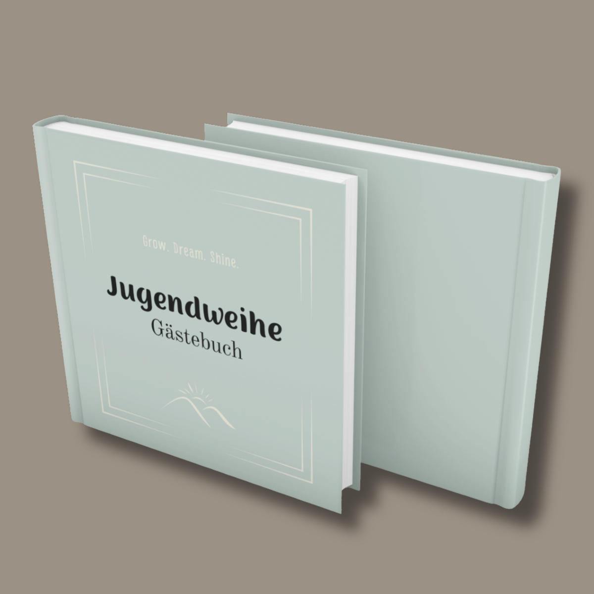 Vorder- und Rückansicht des mintgrünen Jugendweihe-Gästebuchs