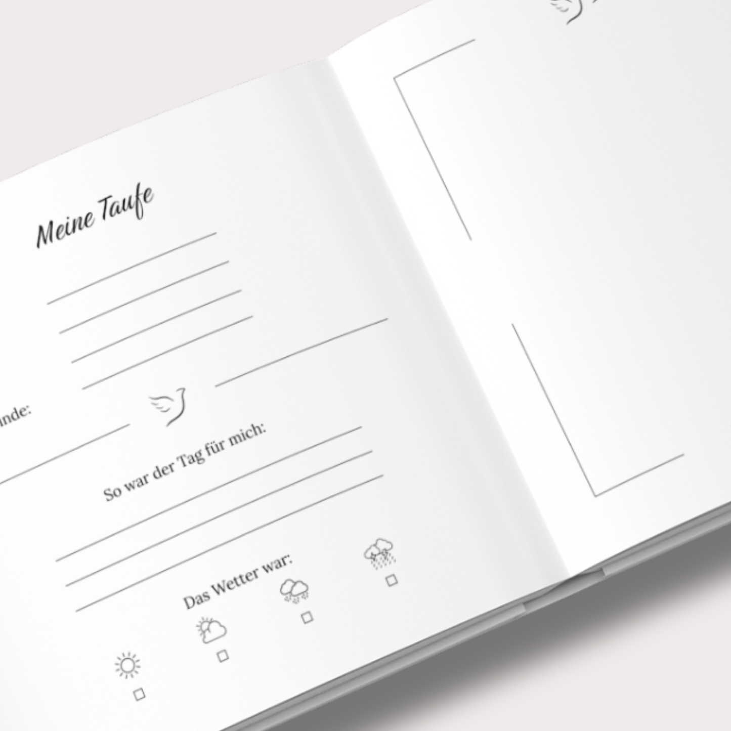 Innenseiten des Taufbuchs mit Platz für Fotos und Texte der Gäste auf hochwertigem 170g Recyclingpapier.