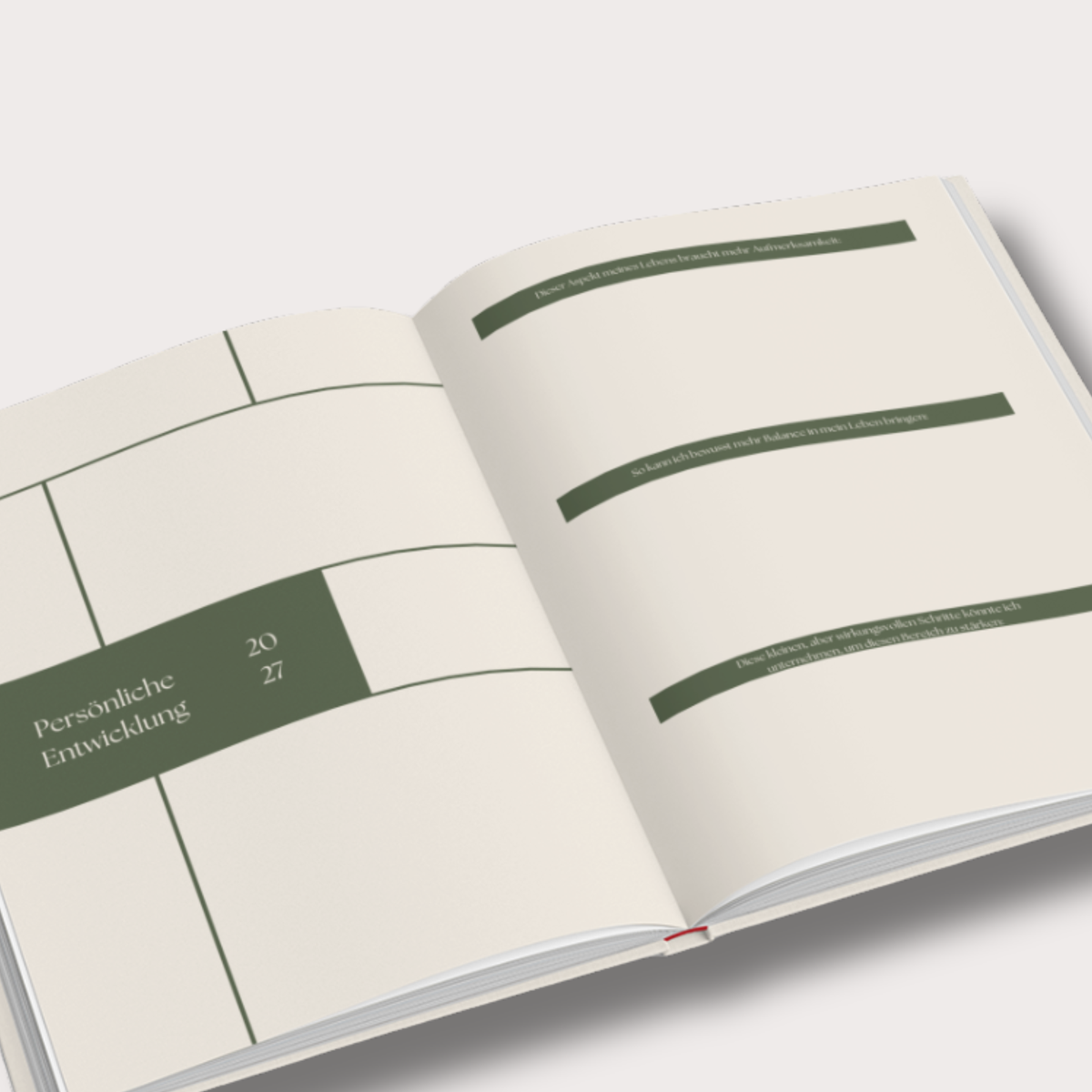 Innenansicht des Vision Books Mira mit Themen rund um persönliche Entwicklung, Wohlbefinden, Beziehungen und Mindset.